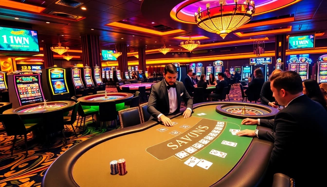 Experience the thrill of 11WIN at vibrant casinos filled with poker tables and slot machines.