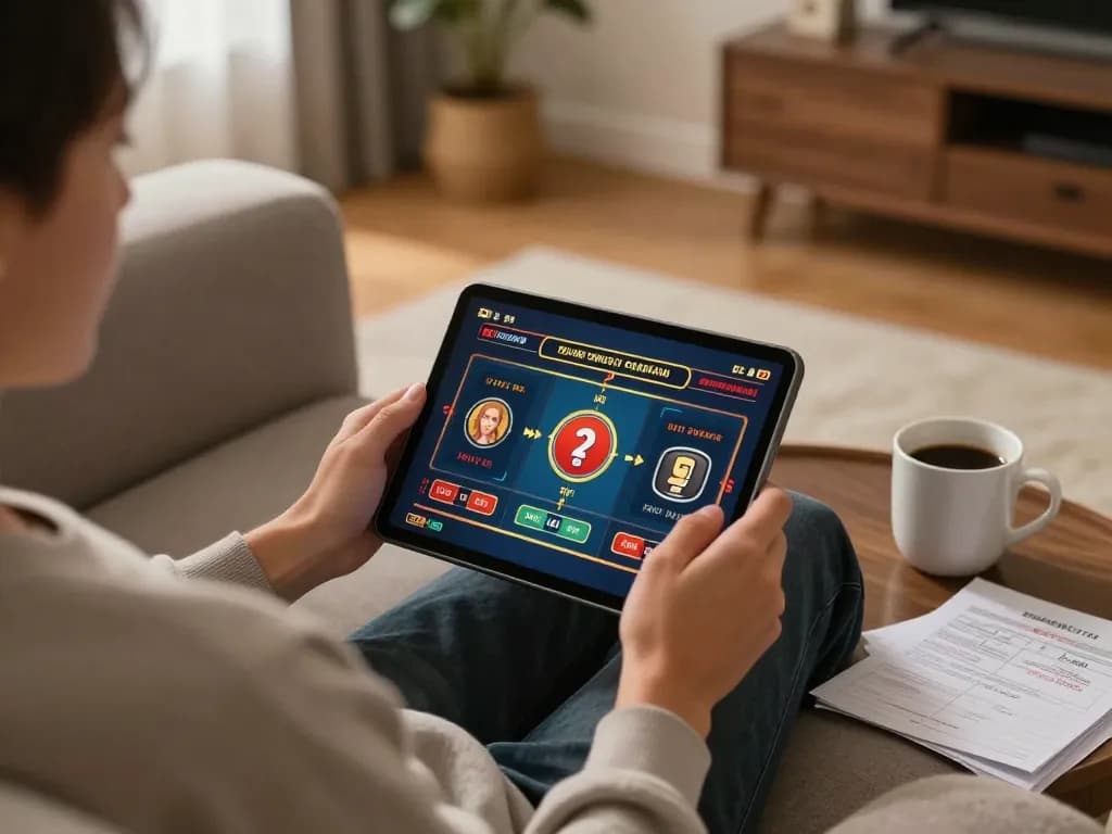Engaging in online casino gaming at home with OK789 app on tablet, showcasing a cozy setup for responsible gambling.