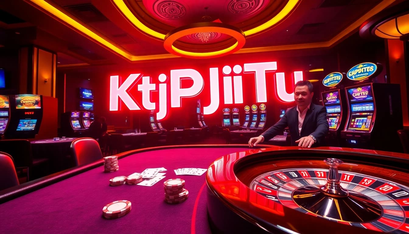 Exciting casino scene showcasing KtPJiTu slot games and vibrant poker action.