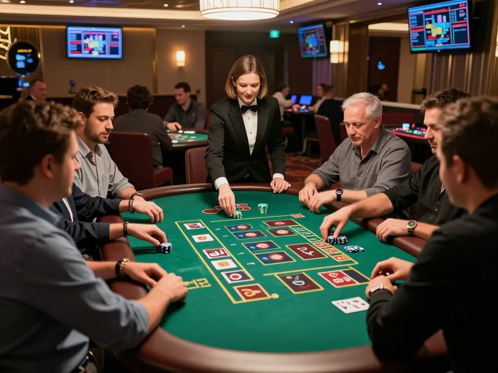 Experience thrilling gameplay at ok365 casino with a dynamic view of players and dealers engaged in action.