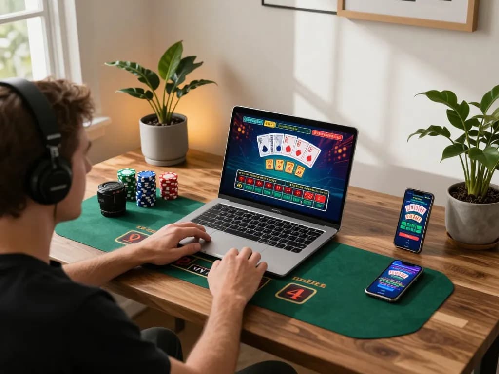 spinadvisor player enjoying strategic online blackjack session at home with vibrant visuals