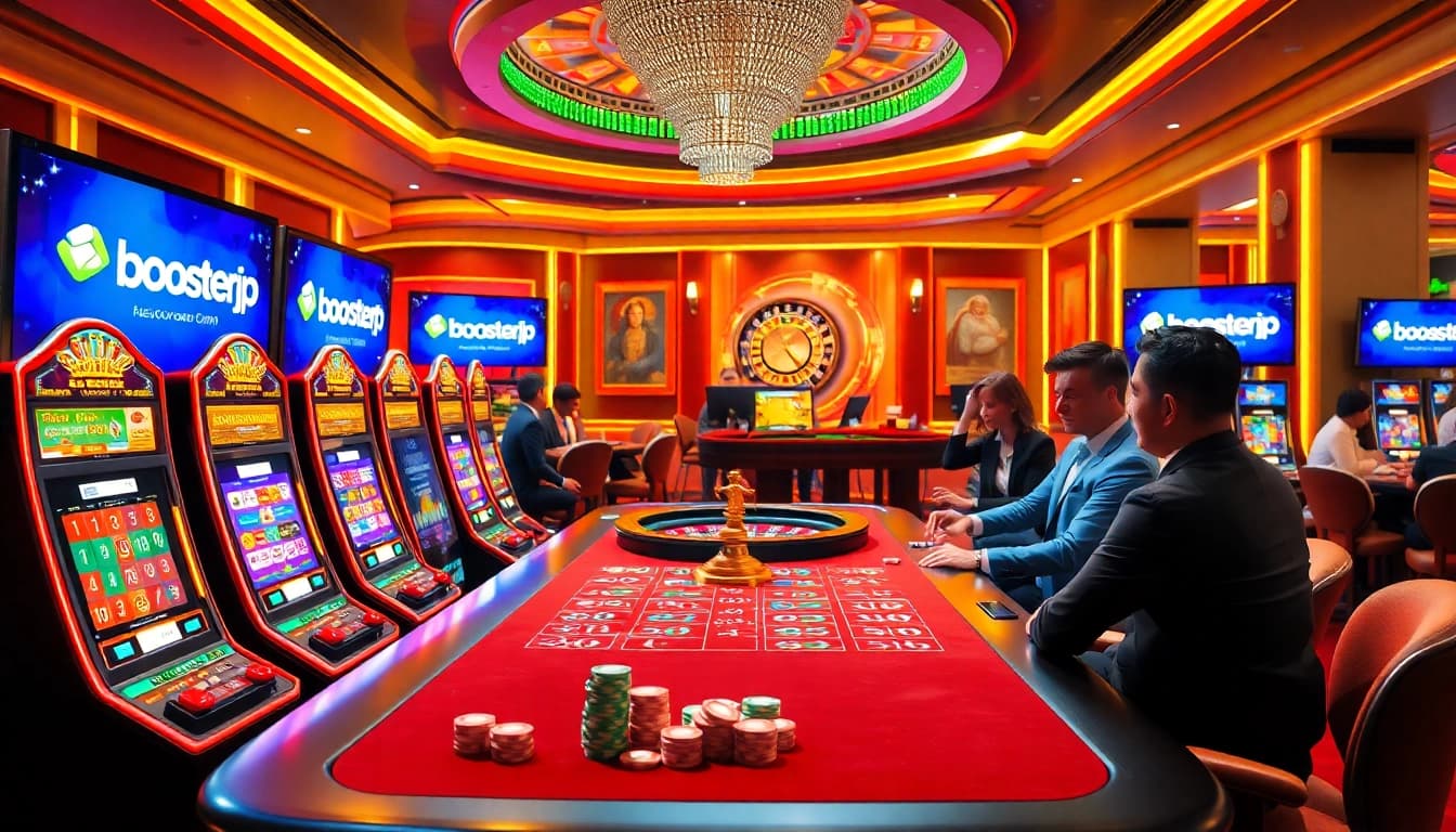 Engage in strategic gameplay at boosterjp with vibrant slot machines and professional casino atmosphere.