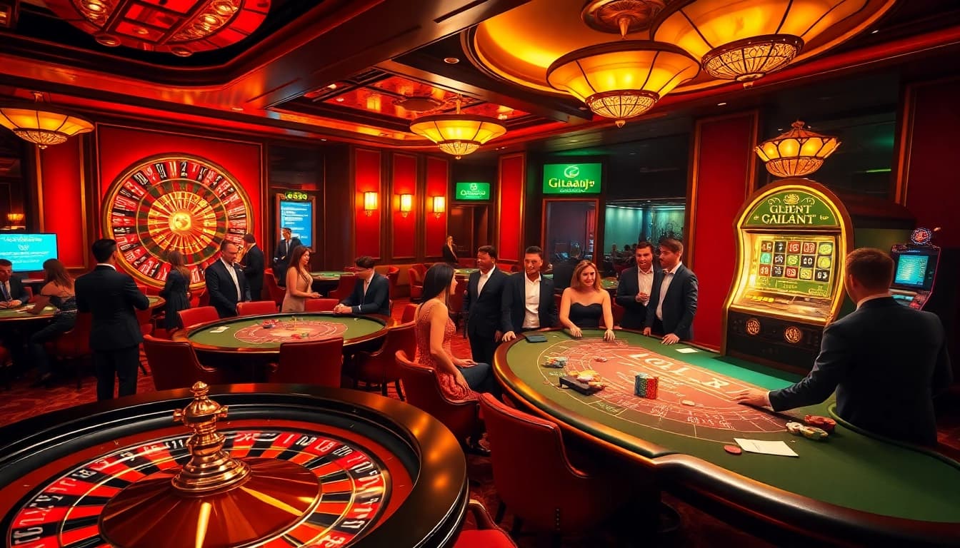 Players betting at a poker table in an exciting gilajp casino scene.