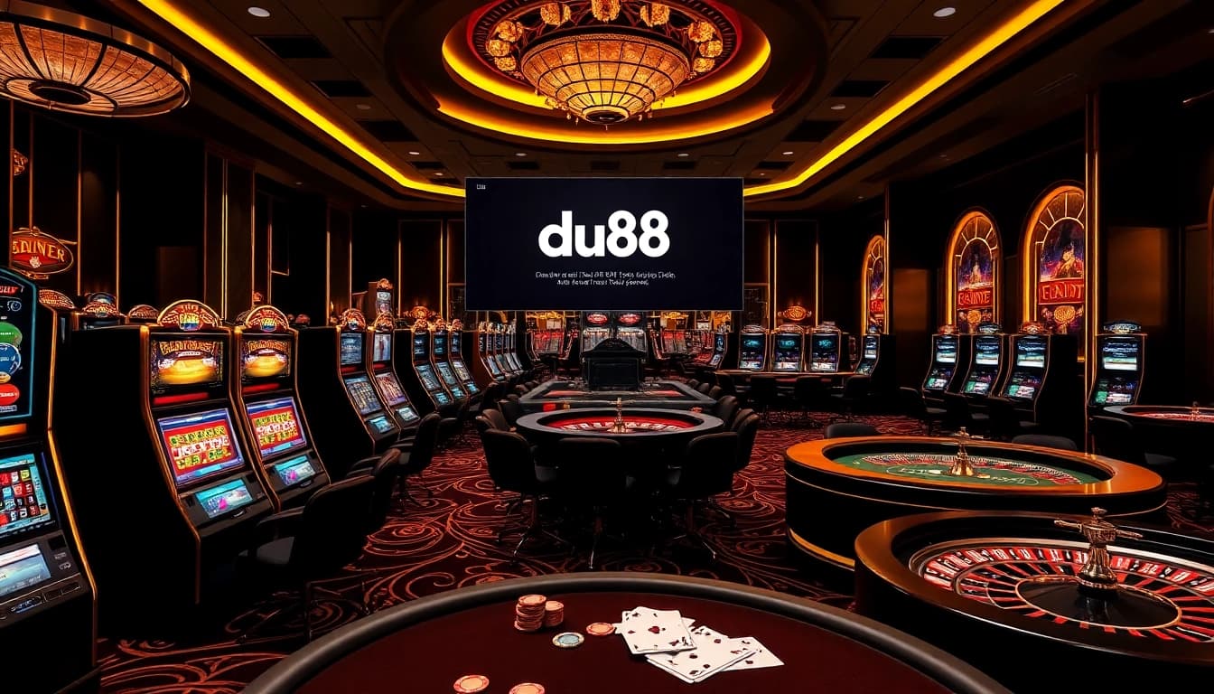 Engaging in high-stakes gambling at du88 with dynamic casino tables and vibrant slot machines.