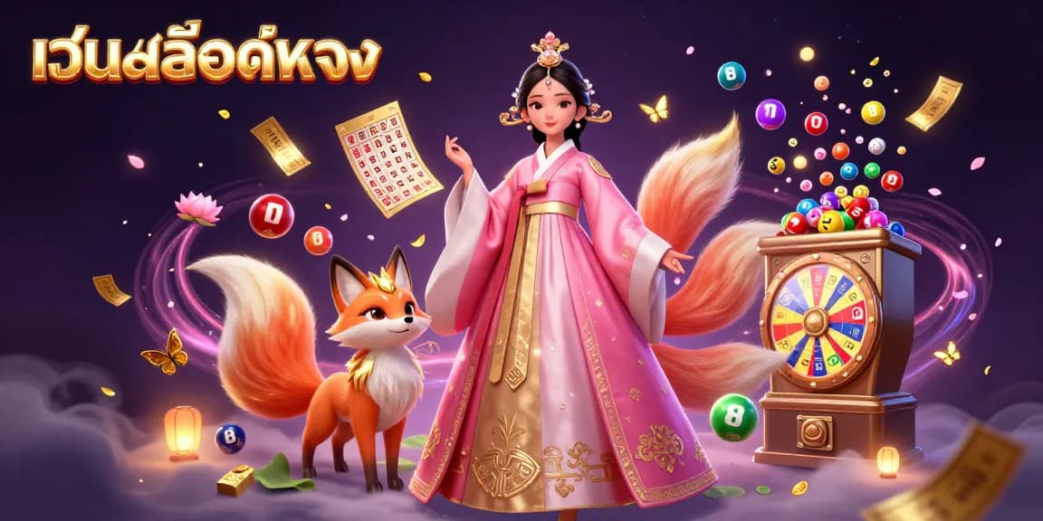 Experience เว็บสล็อตตรง with vibrant lottery and casino themes in an enchanting digital illustration
