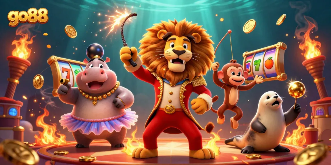 Experience excitement with go88 as a ringmaster lion leads a thrilling casino adventure filled with winning chances.