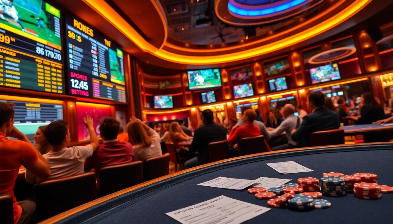 Betting enthusiasts focus on techniques for เทคนิคแทงบอล in a vibrant sports betting environment.