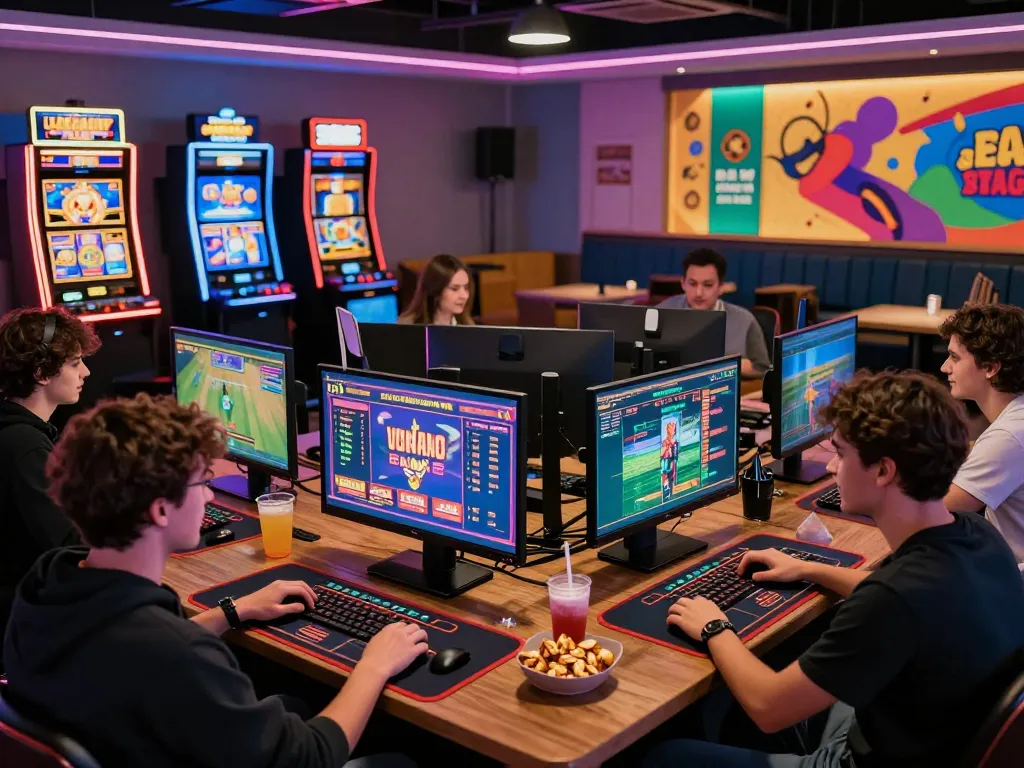 Exciting gaming night atmosphere at https://net88.wtf/ with friends engaged in online betting and casino games