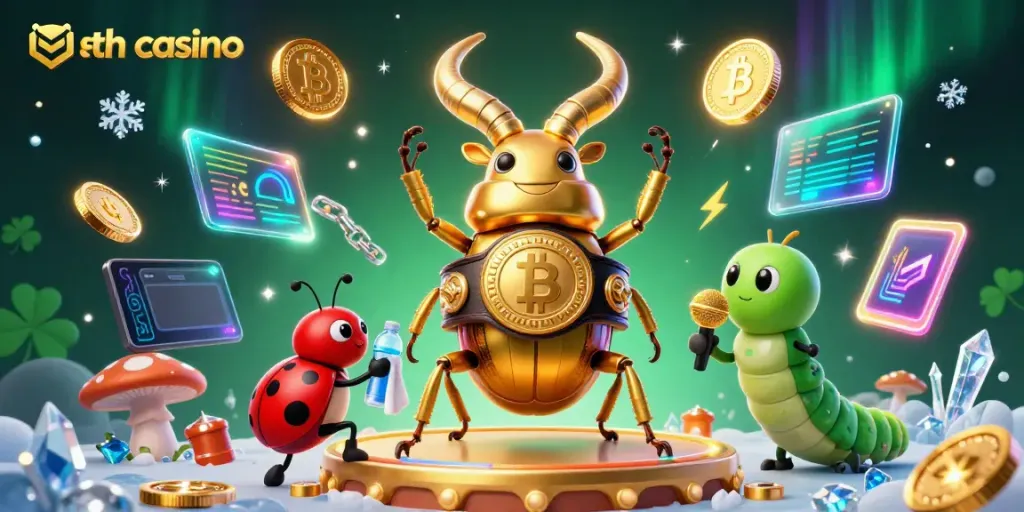 Engage in thrilling gameplay at eth casino with vibrant 3D characters featuring cryptocurrency elements.