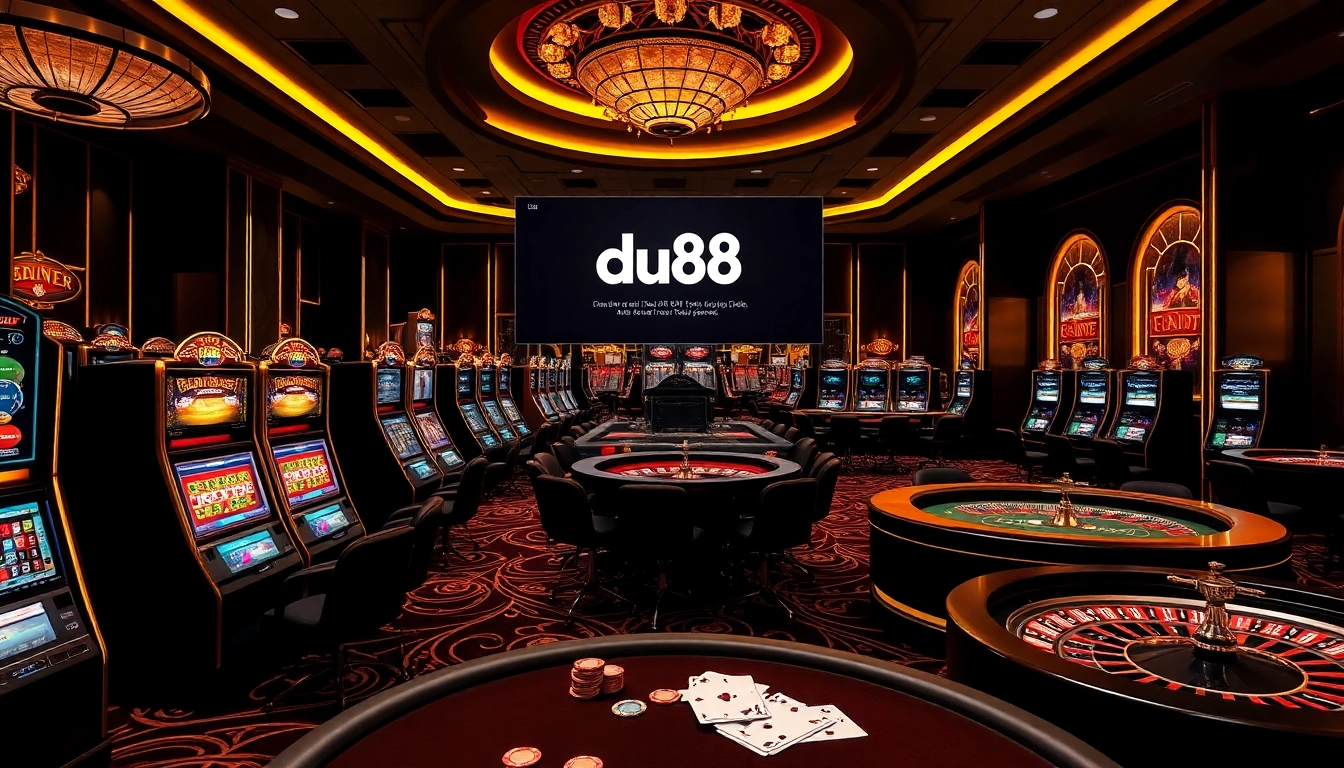 Engaging in high-stakes gambling at du88 with dynamic casino tables and vibrant slot machines.