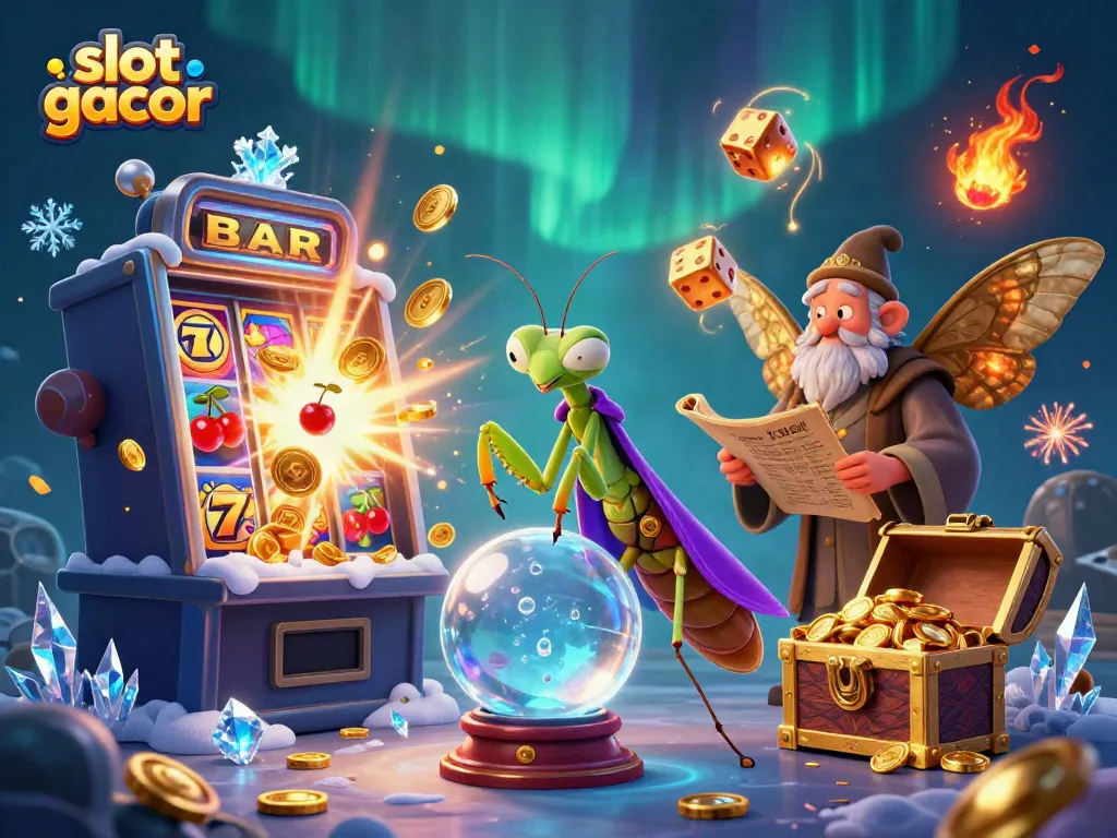 Explore the vibrant slot gacor scene featuring mystical characters and a jackpot eruption of coins.