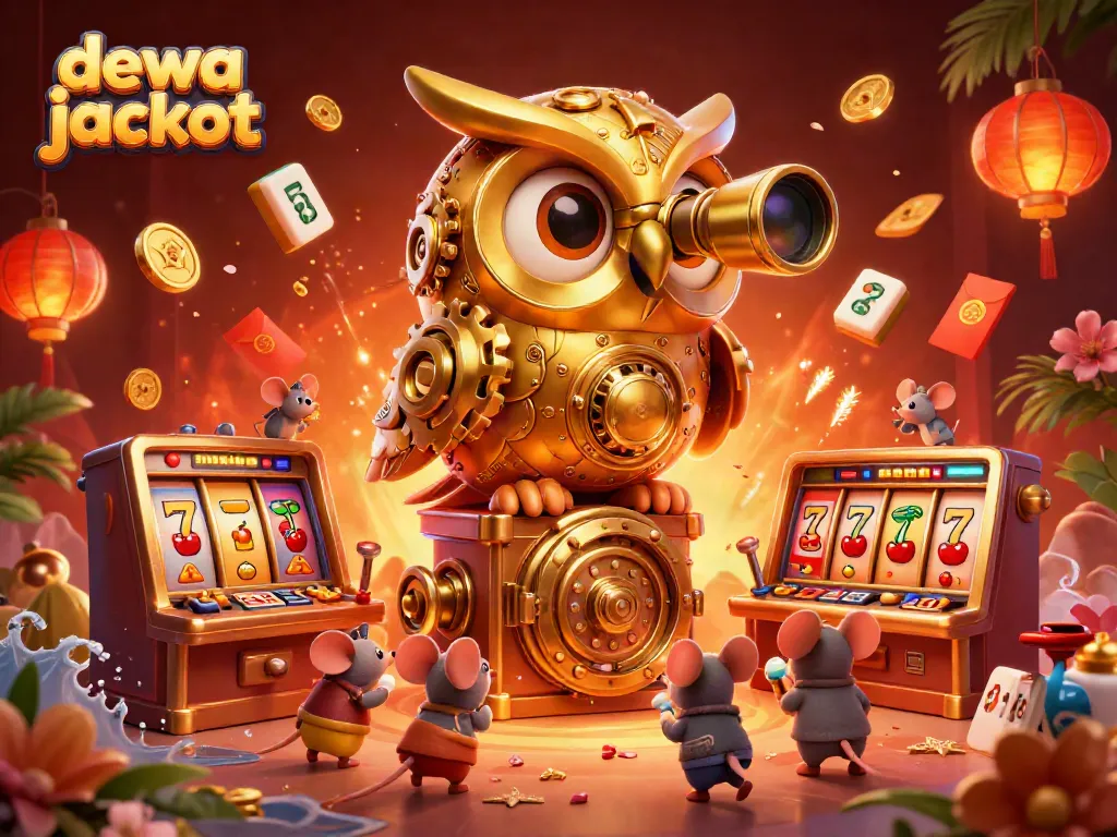 Dewa jackpot hadir dengan ilustrasi 3D meriah yang menggambarkan peluang menang di kasino.