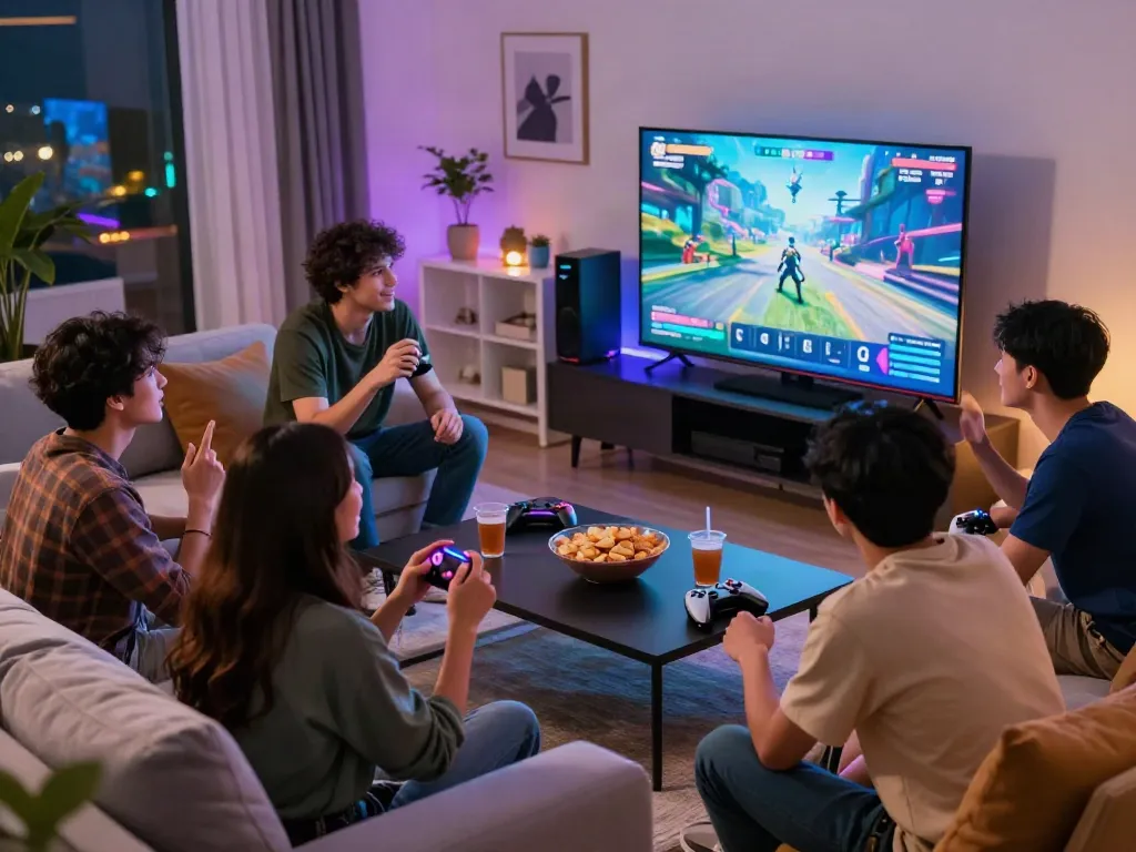 A80 gaming scene showcasing friends enjoying a vibrant gaming night.