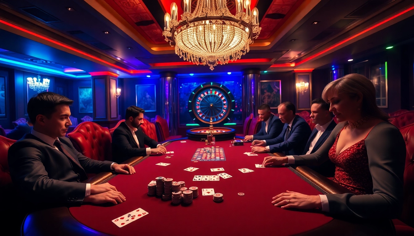Engage in thrilling casino gameplay at https://soibet.vision/, surrounded by vibrant poker tables and luxury.