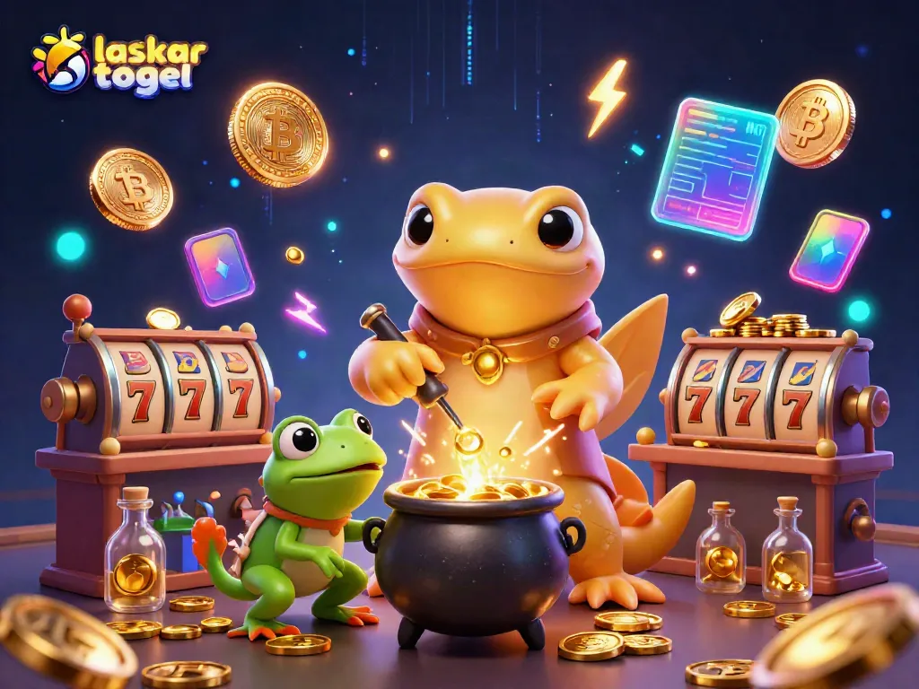 Experience thrilling gameplay with laskar togel's captivating slot alchemy scene with golden coins and dynamic energy.