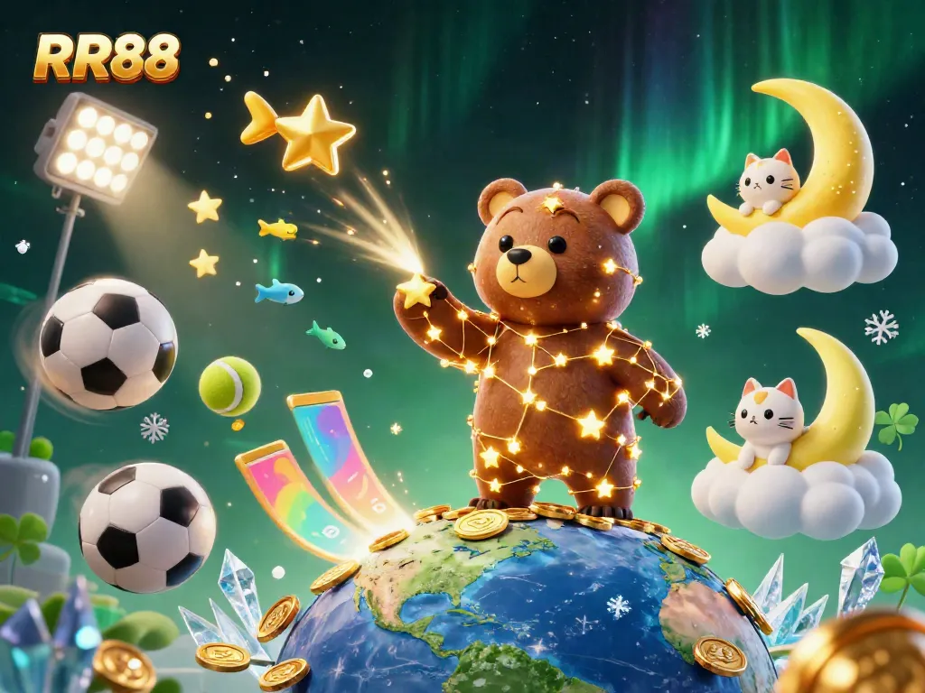 Play thrilling casino games with RR88's vibrant atmosphere, featuring sports elements and lucky stars.