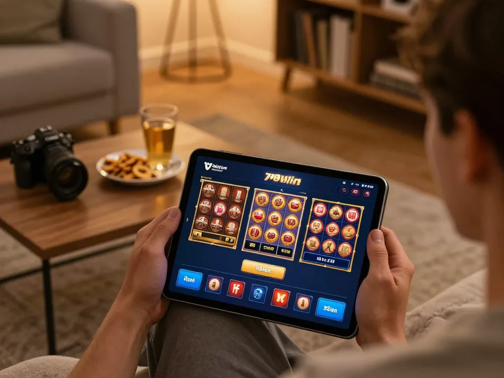 Play exciting games on the 789win app with a cozy atmosphere and tablet setup.