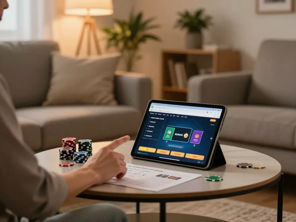 Engaging in online betting using tablet while enjoying comfortable home setting at https://fabet.limited/.