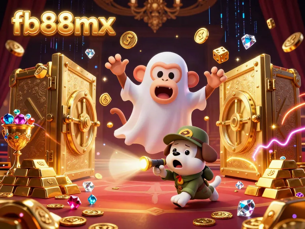 Track the mischievous poltergeist monkey in the dazzling fb88mx casino, as the curious pup shines its golden flashlight.