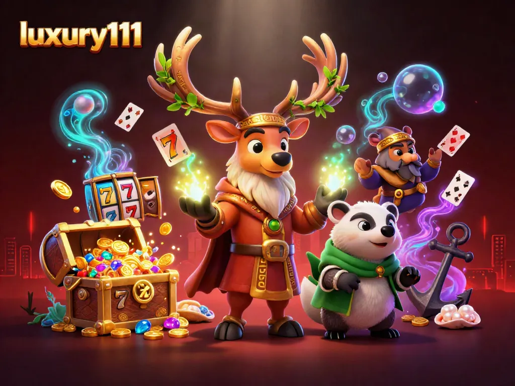 Engage with luxury111 to explore thrilling slot games amidst a rich fantasy scene.