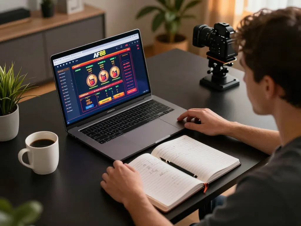 Engaging with online AF88 casino interface on a modern laptop while strategizing bets.