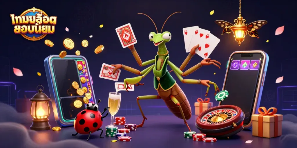 Engage in the exciting world of เกมสล็อตยอดนิยม with vibrant slot animations, card games, and a lively casino atmosphere.