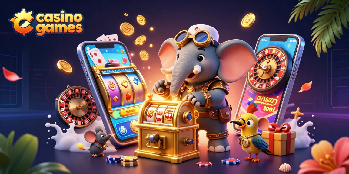 Engaging and vibrant scene of casino games with a steampunk elephant and rich gaming elements.