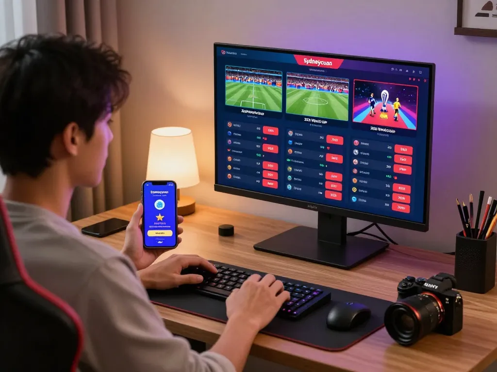 Pengalaman perjudian online yang menarik dengan platform taruhan Sydneycuan yang ditampilkan pada pengaturan komputer modern.