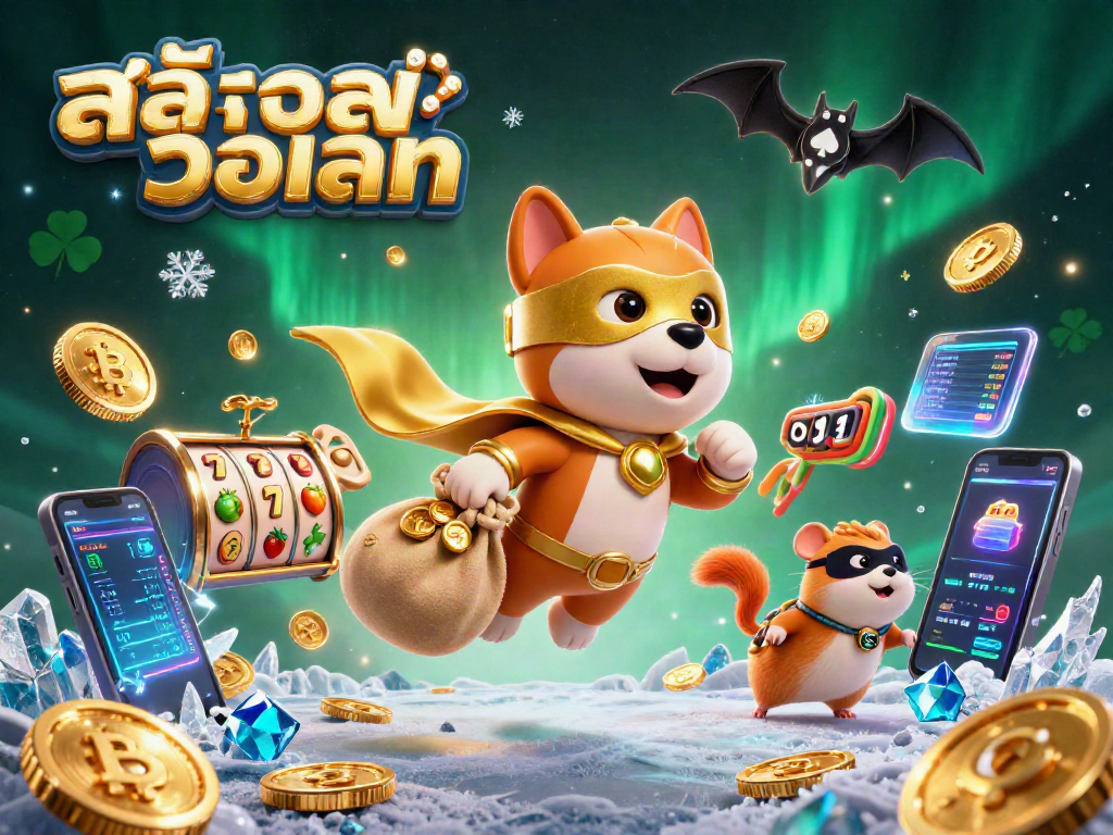 Engaging 3D illustration of สล็อตวอเลท with a superhero dog and hamster in an exciting casino environment.