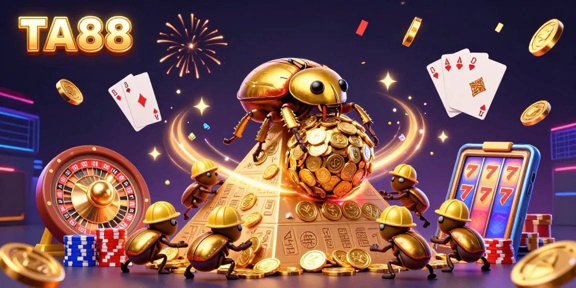 Spin the slots and win big with TA88 in this vibrant casino-themed 3D illustration.