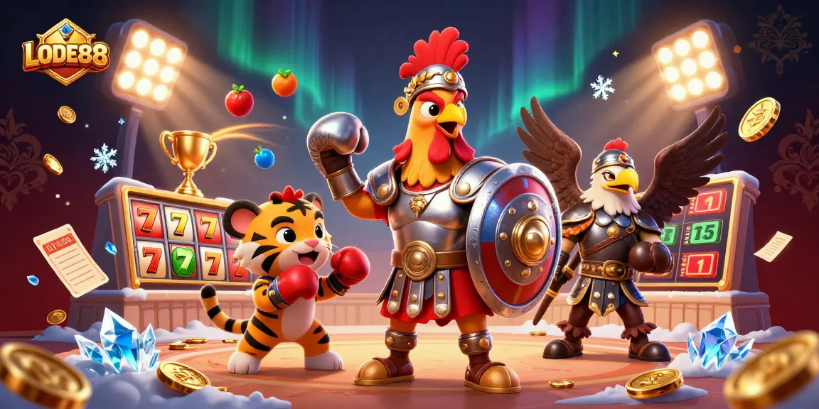 Experience thrilling gaming at LODE88 with dynamic slot machines and an adventurous rooster warrior.