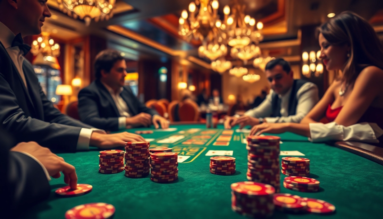 Experience the thrill at Blackjack Casino with engaged players and vibrant gaming elements.