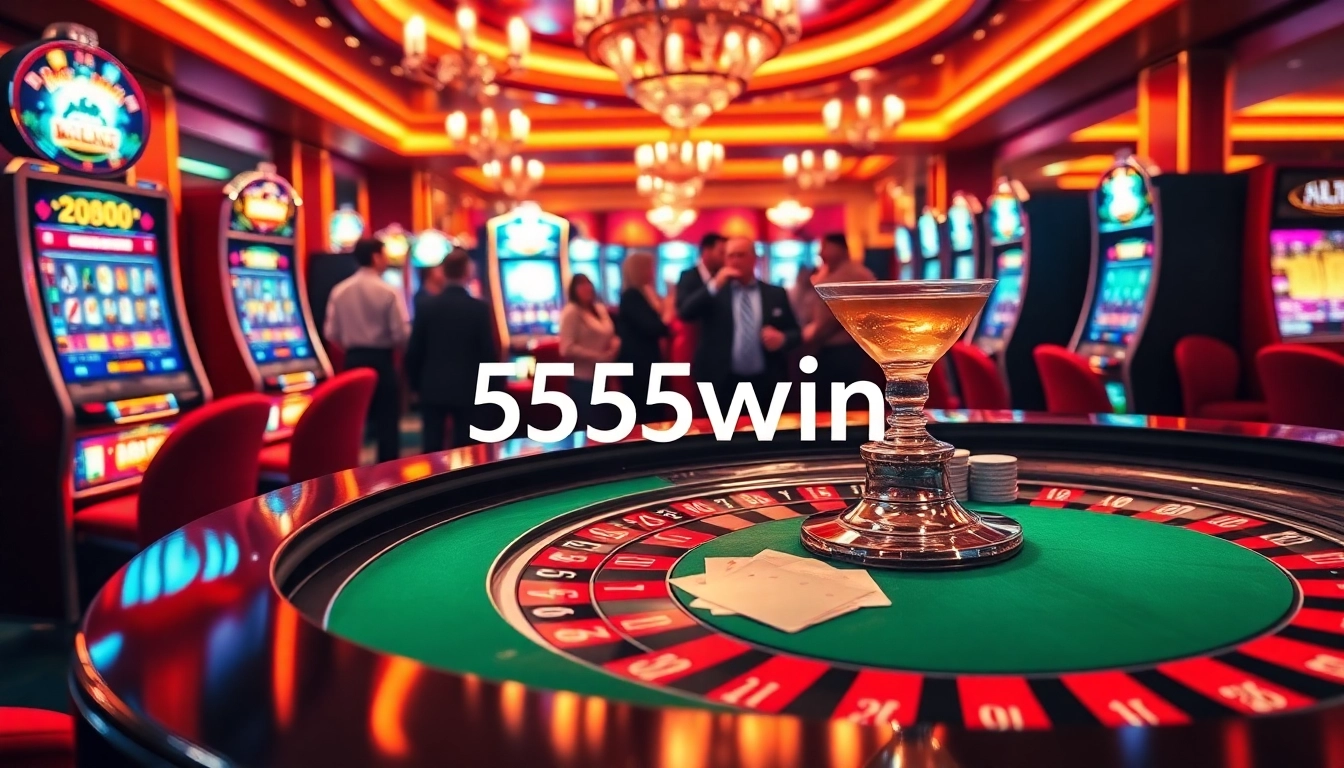Experience the thrill of 555win at a luxurious casino table surrounded by excitement.