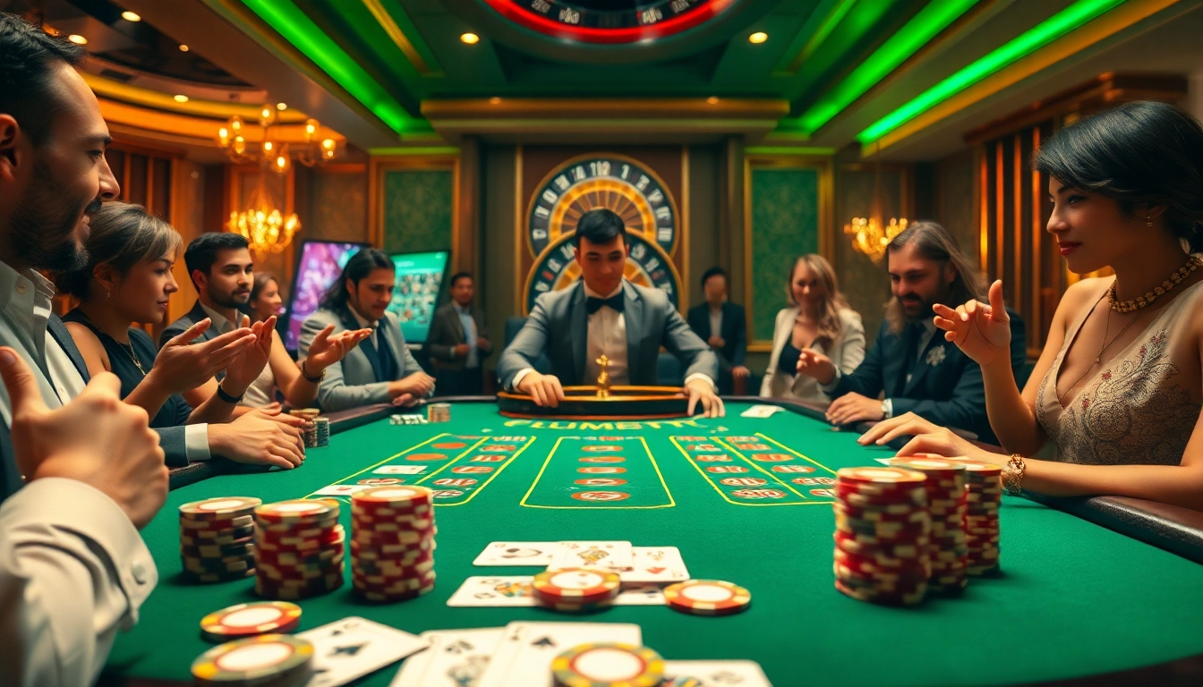 Experience the excitement of 88i bet at a luxurious blackjack table with vibrant players and high-end decor.