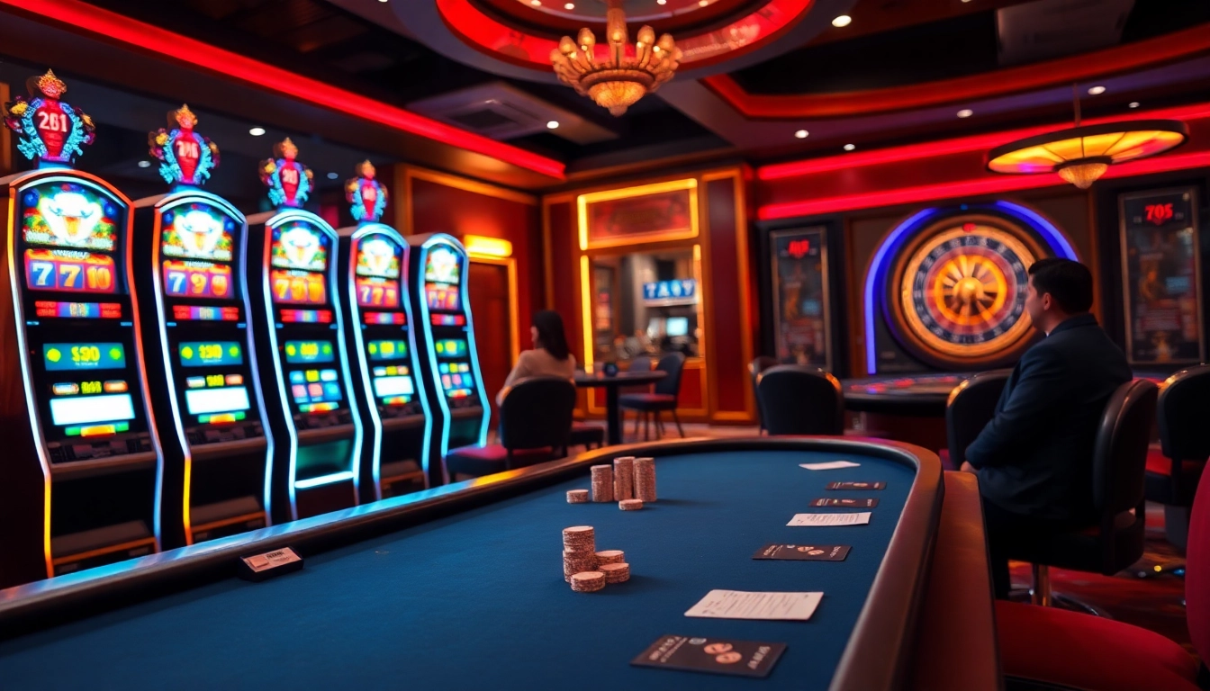 Exciting casino experience at 88i nhà cái with vibrant games, poker chips, and lively players.