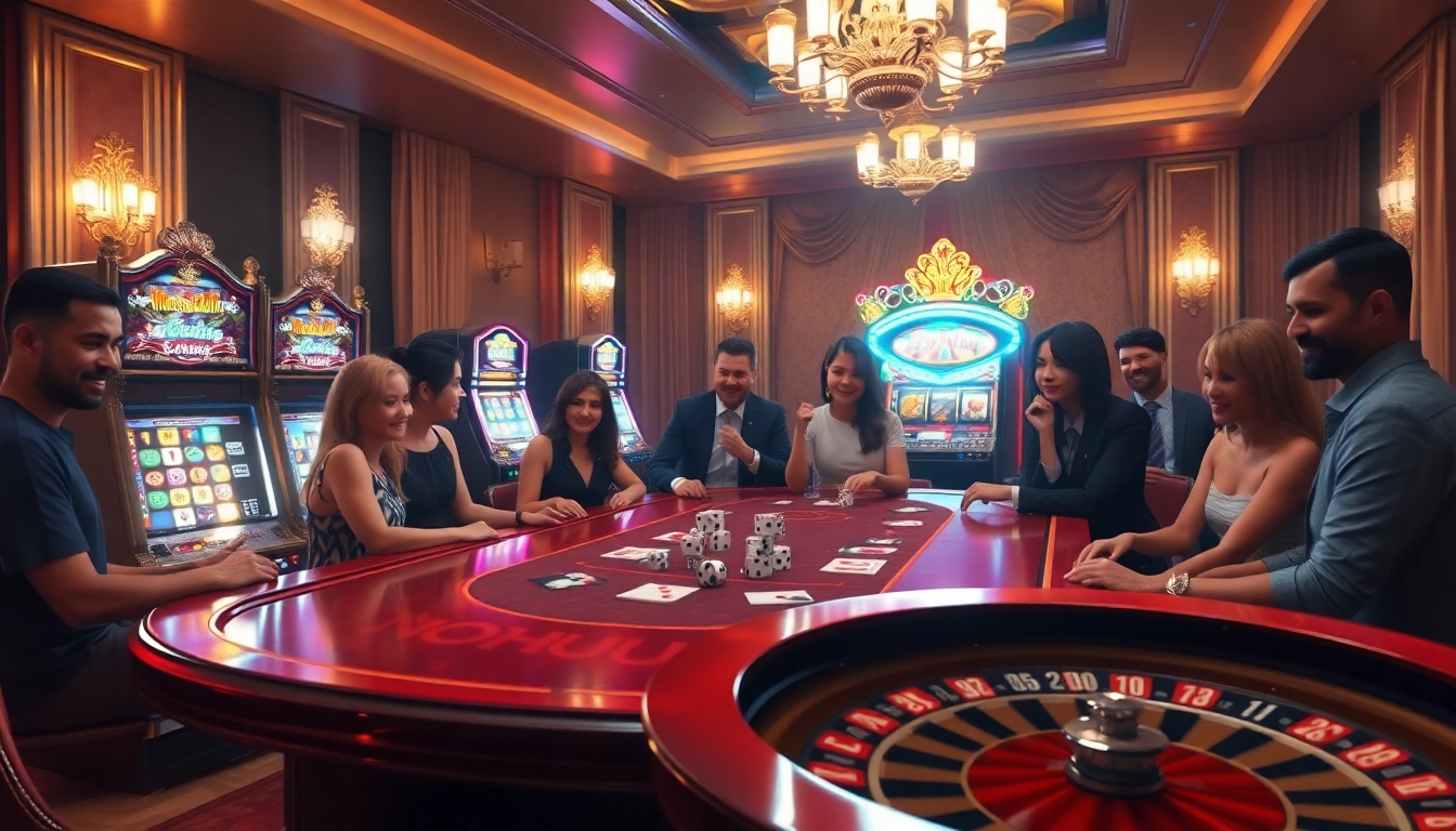Players enjoying a thrilling poker game at a NOHU90 casino table.
