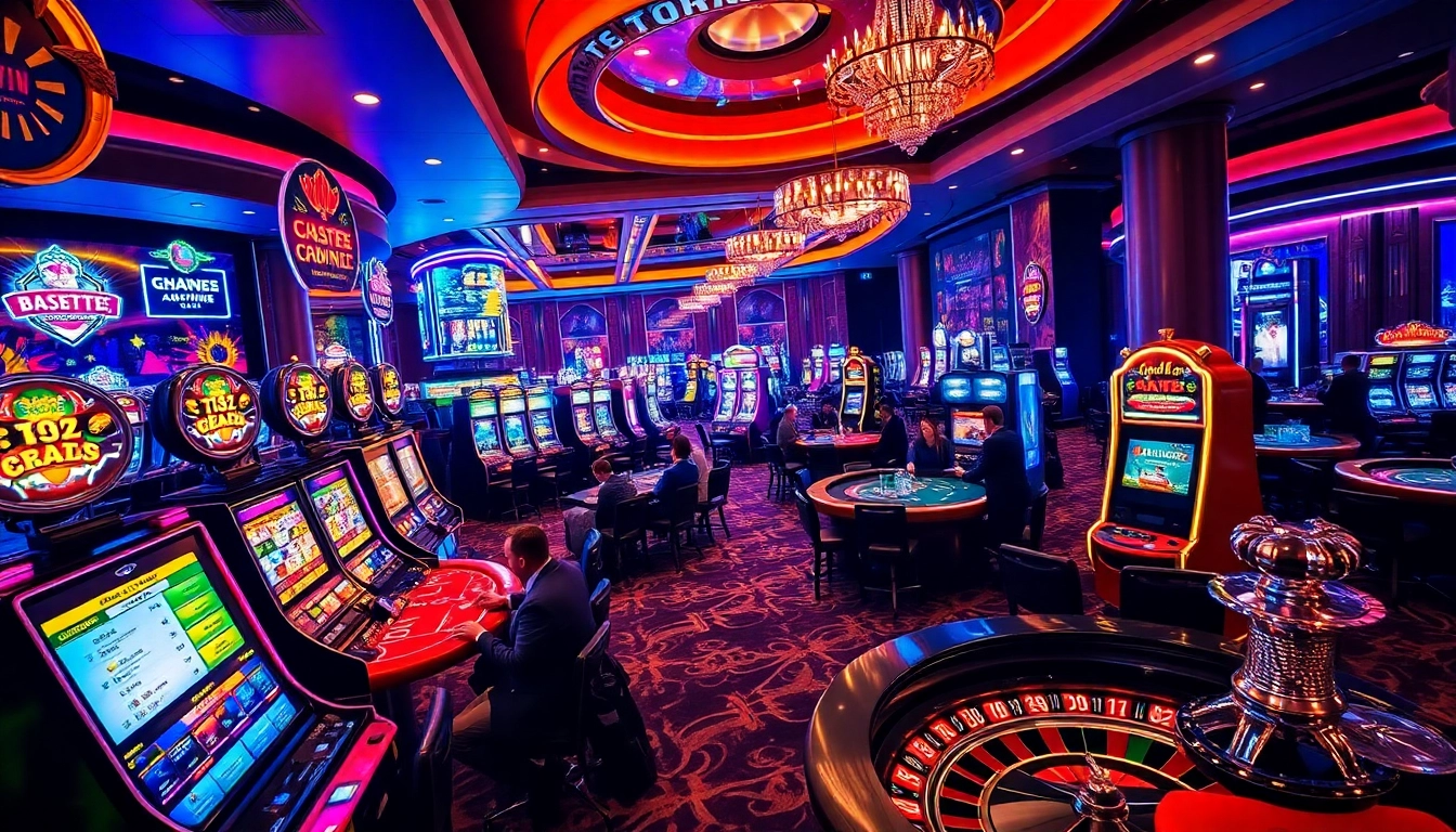 Players enjoying an engaging game at okwin.com with vibrant casino tables and lively atmosphere.