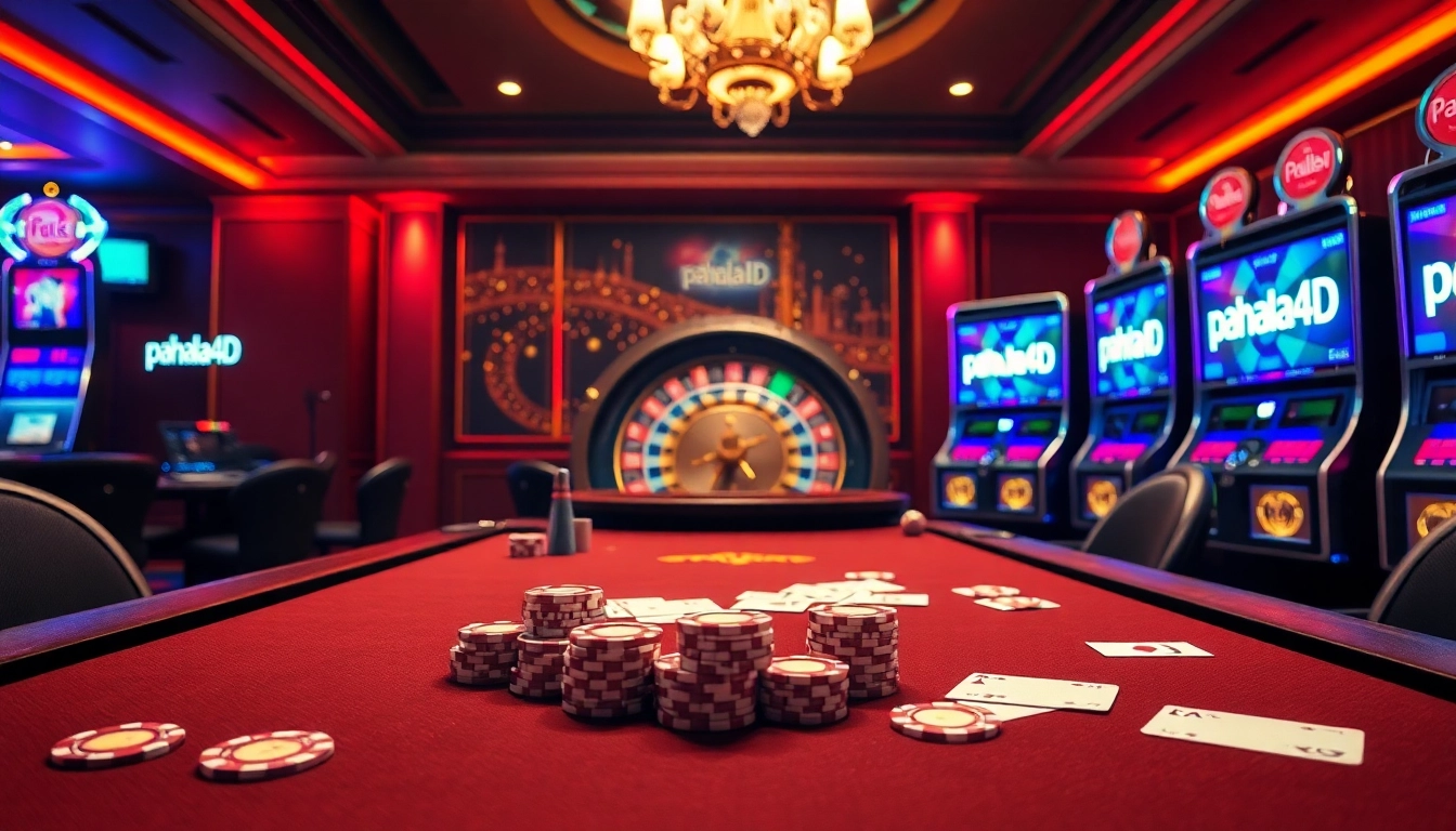 Pahala4d offers thrilling gameplay at a luxurious casino table with poker chips and cards.