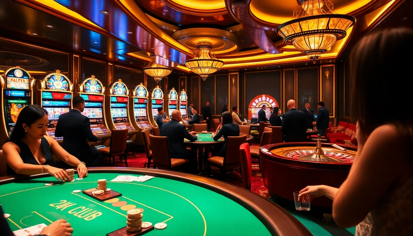 Excitement in the 24k club casino with vibrant tables and luxurious atmosphere.