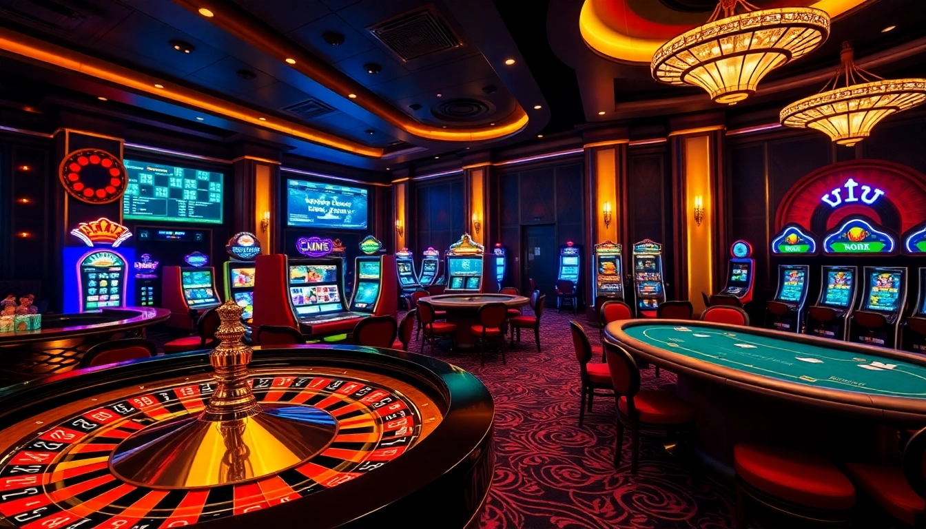 A thrilling casino experience showcasing nhà cái mm88 with vibrant gaming elements and players engaged in live action.