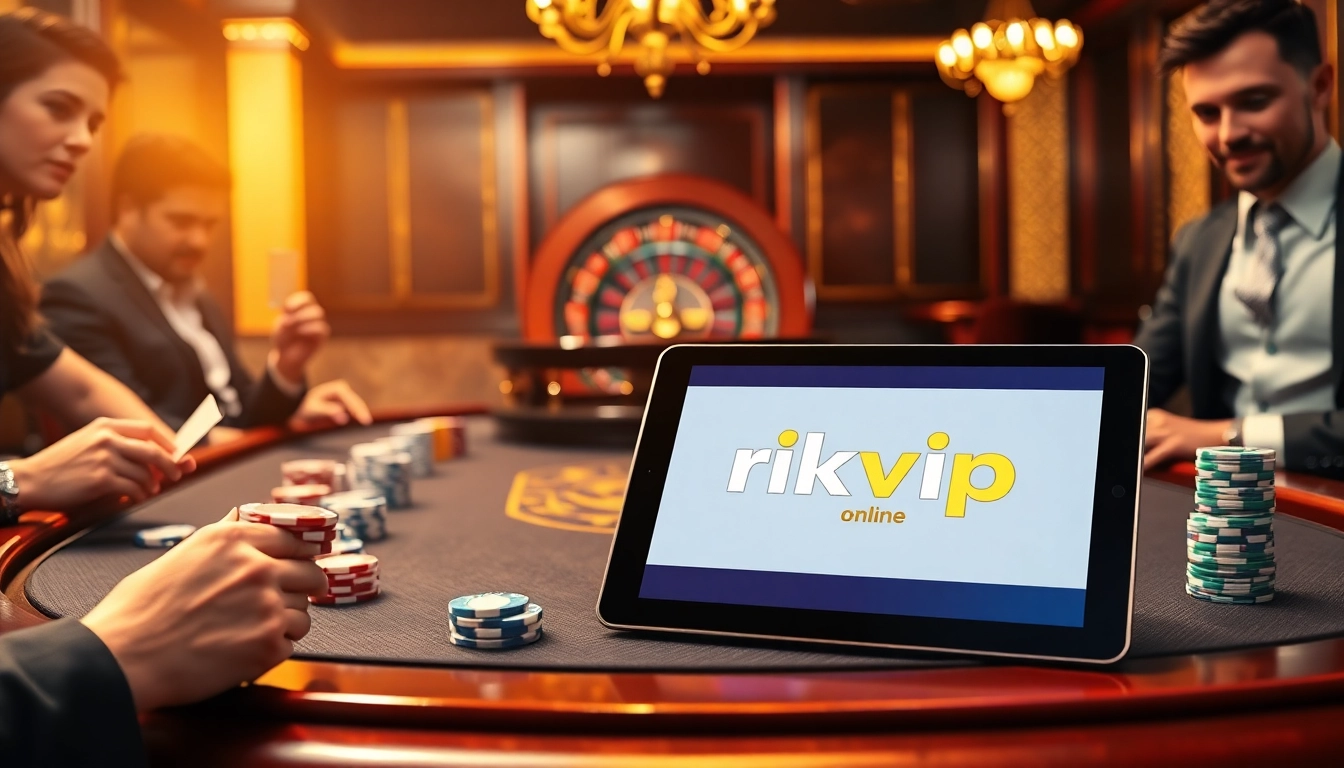 Experience thrilling gaming at rikvip with a vibrant poker table surrounded by excited players.