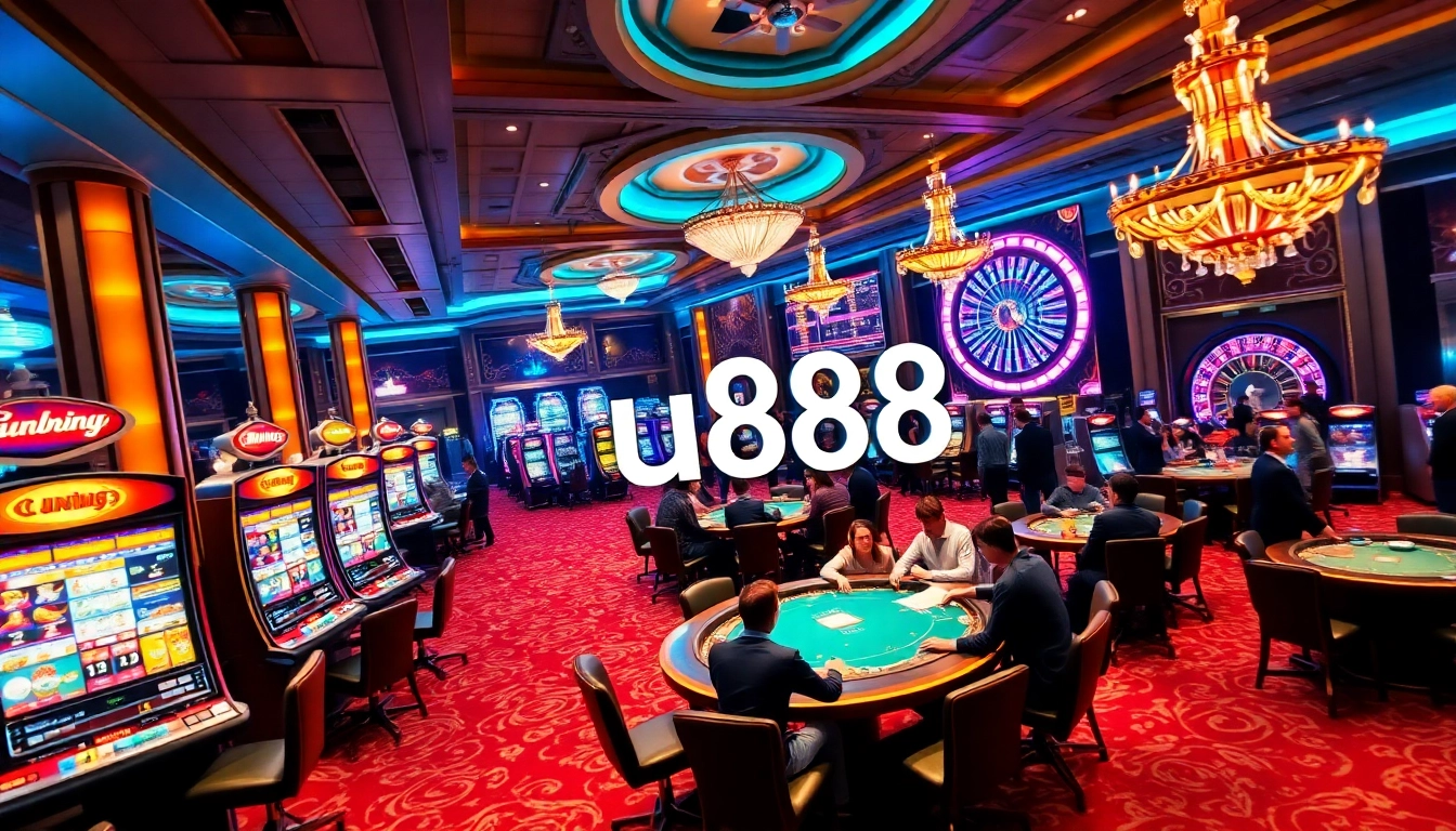 Experience the thrill of u888 casino with players at vibrant poker tables and roulette.